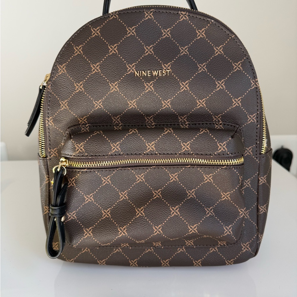 Nine West Patterned Brown Backpack With Gold Acce… - image 1